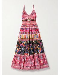 CAMILLA - Tiered Crystal-Embellished Printed Organic Cotton-Poplin Maxi Dress - Lyst