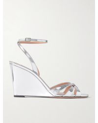 Aquazzura - Tati 85 Metallic Leather Wedge Sandals - Lyst