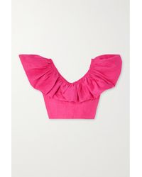 Aje. - Bubble Cropped Ruffled Linen-blend Top - Lyst