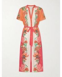 Saloni - Vicki Belted Floral-Print Silk Midi Dress - Lyst