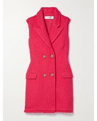 Oscar de la Renta - Button-Embellished Frayed Wool-Blend Tweed Mini Dress - Lyst