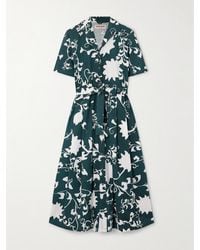 Emporio Sirenuse - Claudia Belted Pleated Floral-Print Cotton Midi Dress - Lyst