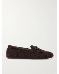 Stuart Weitzman - Britt Bow Leather-Trimmed Shearling Loafers - Lyst