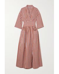 Three Graces London Charita Gingham Cotton-blend Seersucker Wrap Midi Dress - Red