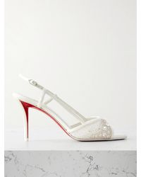 Christian Louboutin - Miss Z 80 Embellished Mesh And Leather Slingback Sandals - Lyst