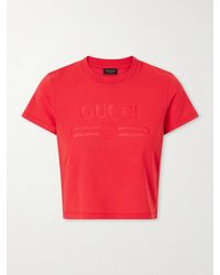 Gucci - Logo-Print Cropped Cotton-Blend T-Shirt - Lyst