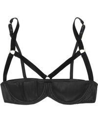 Coco De Mer Persephone Velvet-trimmed Satin Underwired Balconette Bra - Black
