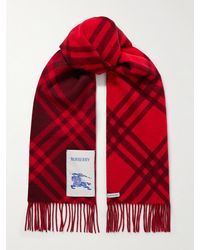 Burberry - Appliquéd Fringed Checked Cashmere Scarf - Lyst