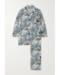 Olivia Von Halle Pyjama En Crêpe De Chine De Soie Imprimé Casablanca - Bleu