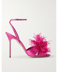 Aquazzura - Poème 105 Embellished Organza-Trimmed Satin Sandals - Lyst