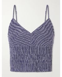 La Ligne - Anora Smocked Striped Stretch-Knit Cotton-Blend Top - Lyst