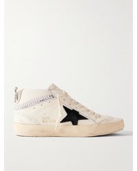 Golden Goose - Mid Star Distressed Suede-Trimmed Crystal-Embellished Leather Sneakers - Lyst