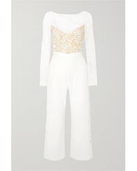 Rime Arodaky Braham Cropped Embroidered Tulle And Crepe Jumpsuit - White