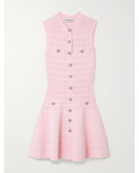 Self-Portrait - Button-Embellished Pointelle-Knit Mini Dress - Lyst