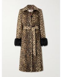 Valentino Garavani - Belted Faux Fur-Trimmed Embellished Cheetah-Print Wool Coat - Lyst