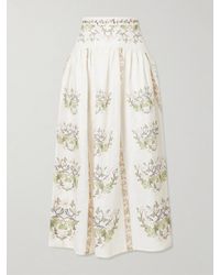 Agua Bendita - Curua Anhelo Floral Linen Midi Skirt - Lyst