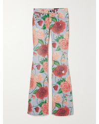 Loewe - Paula's Ibiza Roses Leather-Trimmed Floral-Print Flared Jeans - Lyst
