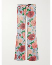 Loewe - Paula's Ibiza Roses Leather-Trimmed Floral-Print Flared Jeans - Lyst