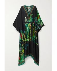 Camilla Kaftan Aus Crêpe De Chine Aus Seide Mit Print, Kristallen Und Schnürung - Schwarz