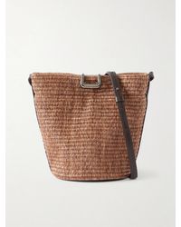 Brunello Cucinelli - Leather-Trimmed Raffia Bucket Bag - Lyst