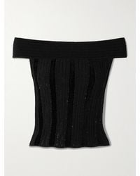 Balmain - Off-The-Shoulder Glittered Velvet And Ribbed-Knit Top - Lyst