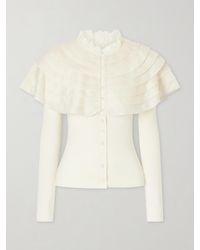 Sea - Wanda Ruffled Lace And Brocade-Trimmed Wool Cardigan - Lyst