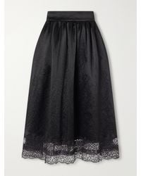 Maria McManus - Gathered Lace-Trimmed Crinkled Satin Midi Skirt - Lyst