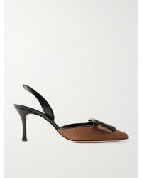 Manolo Blahnik - Mayslibi 70 Buckled Leather-Trimmed Wool Slingback Pumps - Lyst