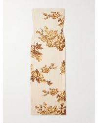 Magda Butrym - Strapless Floral-Print Plissé-Crepe Midi Dress - Lyst