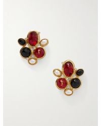 Saint Laurent - Goldfarbene Ohrclips Mit Harz, Kunstperlen Und Kristallen - Lyst