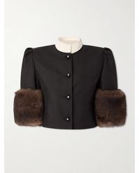 Valentino Garavani - Cropped Shearling-Trimmed Embellished Silk Jacket - Lyst