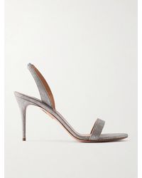 Aquazzura - So Nude 85 Metallic Textured-Leather Slingback Sandals - Lyst