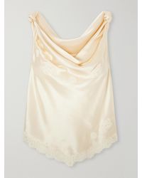 Doen - Manon Gathered Lace-Trimmed Silk-Satin Top - Lyst