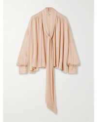 Chloé - Tie-Detailed Gathered Silk-Blend Jacquard Blouse - Lyst