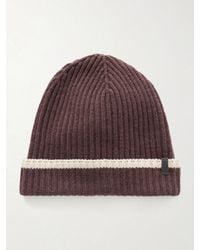 Brunello Cucinelli - Embellished Striped Ribbed Cashmere Beanie - Lyst