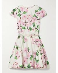 Oscar de la Renta - Belted Tiered Floral-Print Cotton-Blend Poplin Mini Dress - Lyst