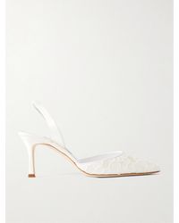Manolo Blahnik - Carolyne 70 Satin And Lace Slingback Pumps - Lyst