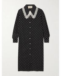 Valentino Garavani - Lace-Trimmed Polka-Dot Silk Crepe De Chine Midi Dress - Lyst
