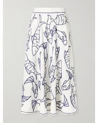 FARM Rio - Fresh Fish Embroidered Linen-Blend Midi Skirt - Lyst