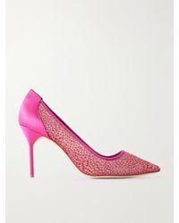 Manolo Blahnik - Bb 90 Embellished Satin-Trimmed Tulle Pumps - Lyst