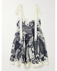 ALÉMAIS - Mickey Tie-Detailed Shirred Floral-Print Linen-Gauze Mini Dress - Lyst