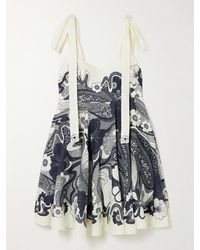 ALÉMAIS - Mickey Tie-Detailed Shirred Floral-Print Linen-Gauze Mini Dress - Lyst