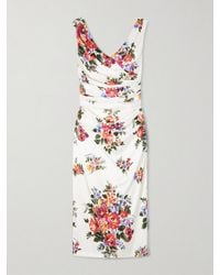Dolce & Gabbana - Off-The-Shoulder Floral-Print Satin Midi Dress - Lyst
