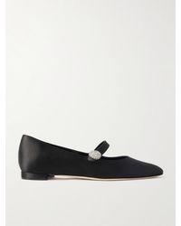 Manolo Blahnik - Marijanaflat Crystal-Embellished Satin Mary-Jane Ballet Flats - Lyst