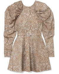 ROTATE BIRGER CHRISTENSEN Belted Gathered Animal-print Matte-satin Mini Dress - Multicolour
