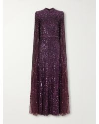 Jenny Packham - Opera Cape-Effect Sequin-Embellished Tulle Gown - Lyst