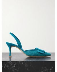 Manolo Blahnik - Escarpins À Brides Arrière En Raphia À Finitions En Daim Et À Boucles Mayslibi 70 - Lyst