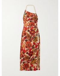 SIR. - Castella Tie-Detailed Gathered Floral-Print Linen Halterneck Midi Dress - Lyst