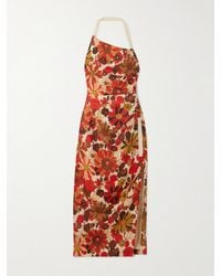 SIR. - Castella Tie-Detailed Gathered Floral-Print Linen Halterneck Midi Dress - Lyst
