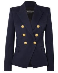 Balmain Doppelreihiger Blazer Aus Woll-twill - Blau